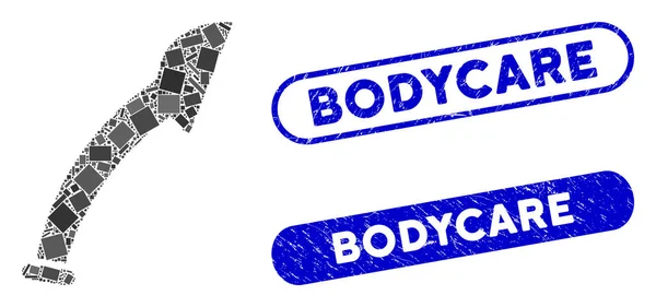 Ορθογώνια κεφαλή ντους μωσαϊκού με Grunge Σφραγίδες Bodycare — Διανυσματικό Αρχείο