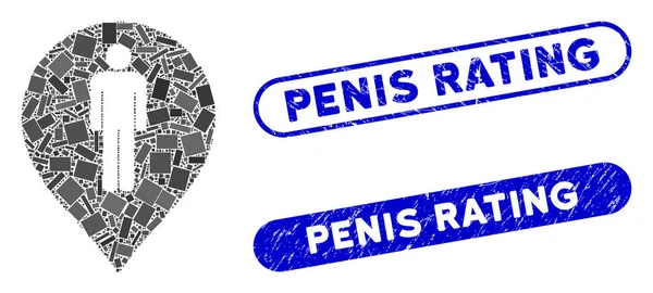 Rectangle Collage Man Toilet Marker with Distress Penis Rating Stamps — Stockvector