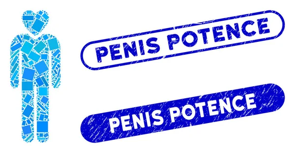 Rechteck Mosaik Liebhaber Mann mit strukturierten Penis Potenz Briefmarken — Stockvektor