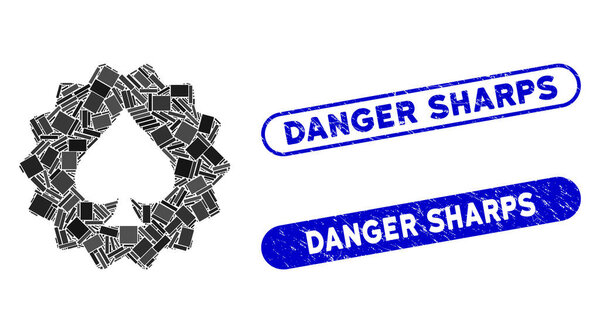 Rectangle Mosaic Spades Token with Grunge Danger Sharps Stamps