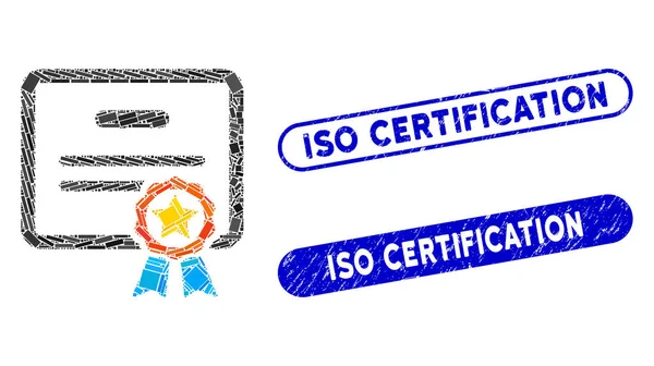 Rechthoekige Mozaïekcertificering met gestructureerde ISO-certificeringsstempels — Stockvector