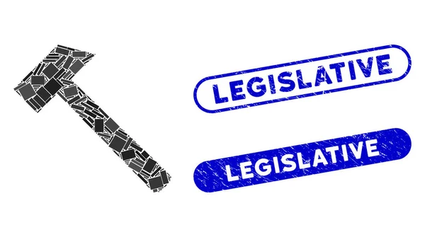 Rectangle Mosaic Hammer Tool avec timbres législatifs de détresse — Image vectorielle