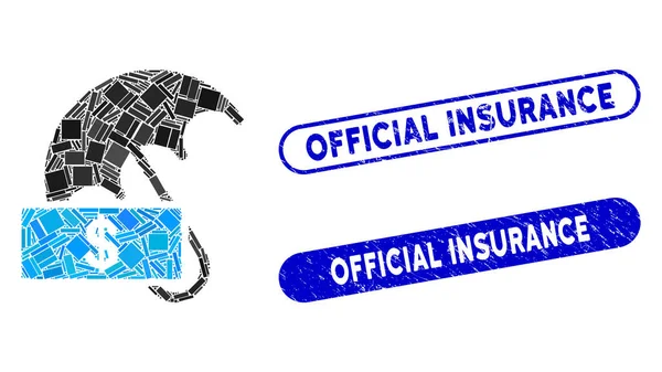 Rektangel mosaik dollar paraply med repade officiella försäkringsstämplar — Stock vektor
