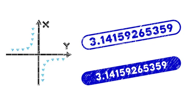 Rechthoek Mozaïek Dotted Hyperbola Perceel met Distress 3.14159265359 Postzegels — Stockvector