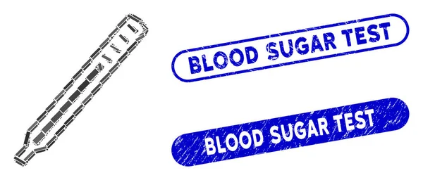 Termometro a mercurio con collage rettangolo con sigilli di prova dello zucchero nel sangue — Vettoriale Stock