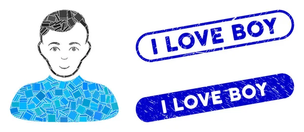 Retângulo Mosaic Boy com texturizado I Love Boy Seals — Vetor de Stock
