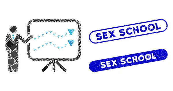 Téglalap Mozaik Trendek Bemutató Grunge Sex School pecsétek — Stock Vector