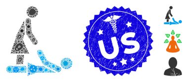 Viral Mozaik Tayland Masaj Simgesi ve Caduceus Grunge Us Stamp