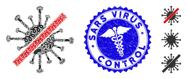 Пандемический коллаж Нет иконы коронавируса с вирусом гранжа здравоохранения Сарс печать контроля вируса
