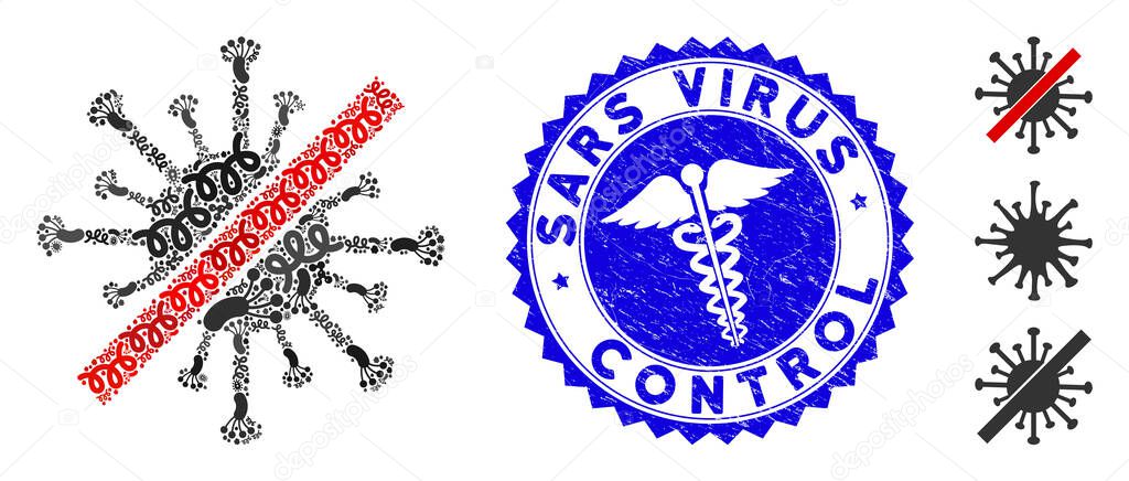 Pandemic Collage No Coronavirus Icon with Healthcare Grunge Sars Virus Control Seal