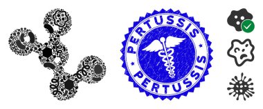 Salgın Mozaik Mikroplar Simgesi Caduceus Çizilmiş Pertusis Damgalı