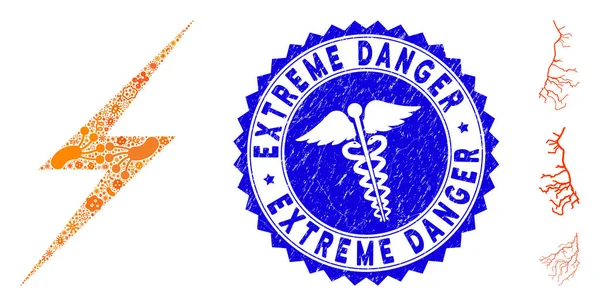 Infected Collage Lightning Icon with Doctor Distress Extreme Danger Stamp - Stok Vektor