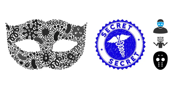 Máscara de privacidad de mosaico infeccioso icono con serpientes Sello secreto rayado — Vector de stock