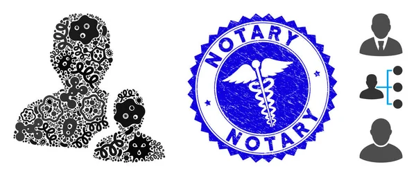 Besmette Mozaïek User Manager Pictogram met gezondheidszorg Noodtoestand Notaris Stempel — Stockvector