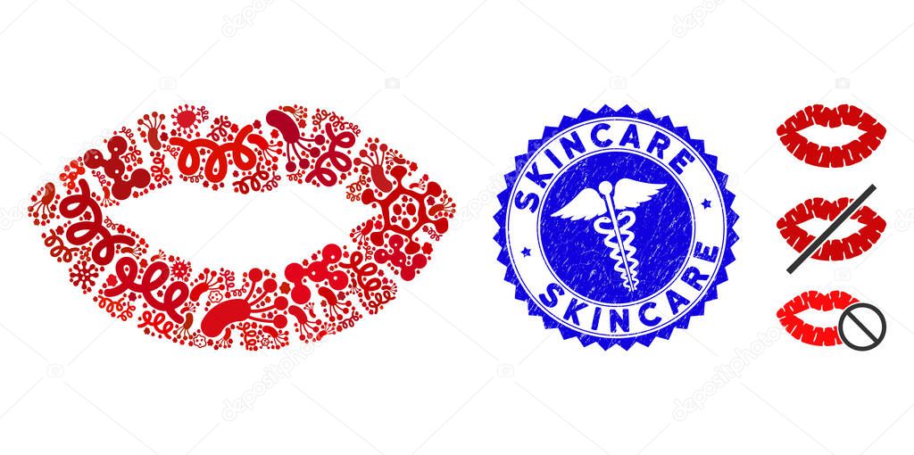 Contagious Mosaic Kiss Print Icon with Clinic Textured Skincare Stamp