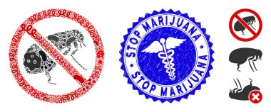 Salgın Kolajı Sıhhiye desenli Pire Simgesi Yok Marihuana Damgasını Durdur