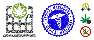 Grip Mozaiği Esrar Binası Klinik Tırmalanmış Tıbbi Marihuana Mührü Simgesi