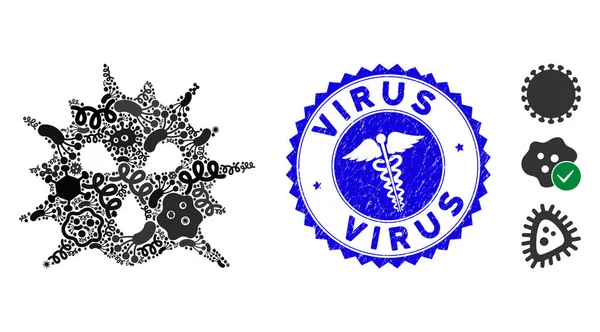 Infeksi Virus Collage Icon with Health Care Textured Virus Stamp - Stok Vektor