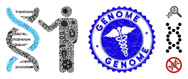 Biohazard Mosaic Genetics Report Ikona s razítkem doktora Grunge Genome — Stockový vektor