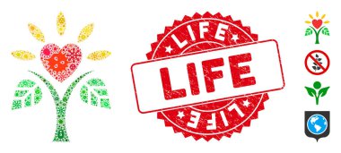 Grunge Yuvarlak Yaşam Mührü ile Mikrop Mozaik Yaşam Simgesi