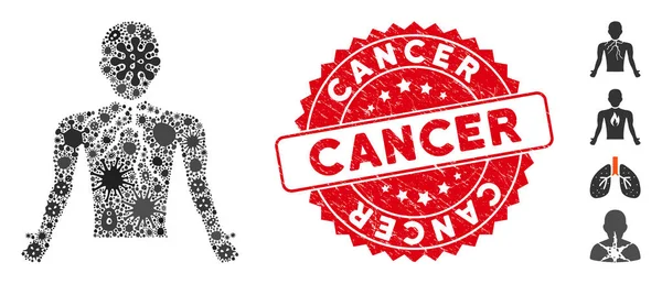 Contagioso icono de cáncer de pecho de mosaico con sello de cáncer redondo rayado — Vector de stock