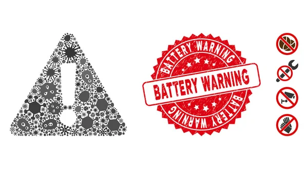 Warnsymbol für Biohazard Mosaik mit zerkratztem runden Batterie-Warnstempel — Stockvektor