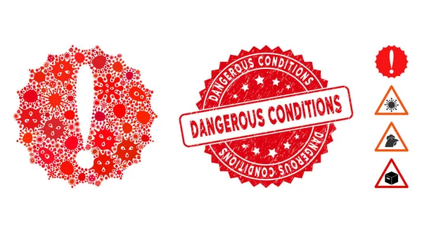 Bulaşıcı Kolaj Tehlikeli Koşullar Simgesi Tehlike Yuvarlak Koşulları Mühürlü — Stok Vektör