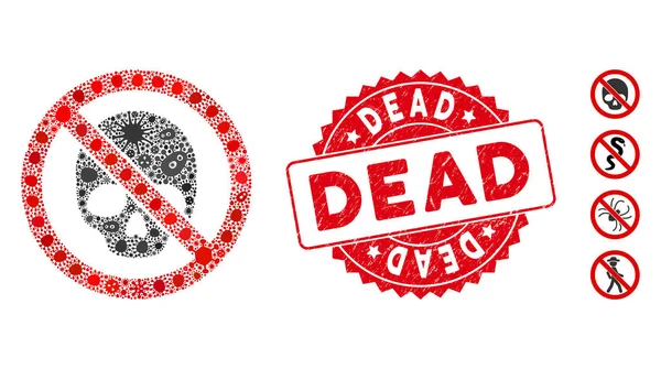 Mosaico infectado Nenhum ícone do crânio morto com aflição Round Dead Stamp — Vetor de Stock