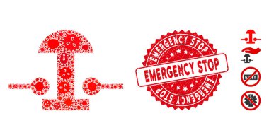 Enfekte Olan Mozaik Acil Durdurma Düğmesi Acil Durum Durağı Mührü ile Simgesi