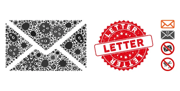 Icône d'enveloppe de courrier de mosaïque d'éclosion avec le timbre rond texturé de lettre — Image vectorielle