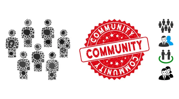 Collage viral Icône démographique avec sceau communautaire rond texturé — Image vectorielle