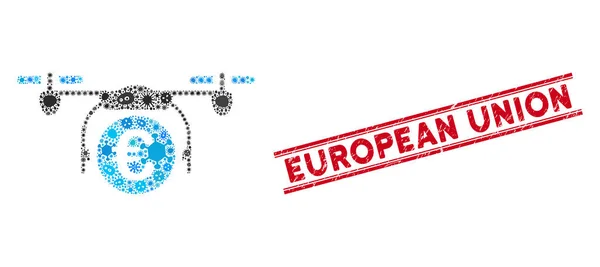 Mosaïque infectieuse Euro Quadcopter Paiement Icône et détresse Sceau de l'Union européenne avec lignes — Image vectorielle