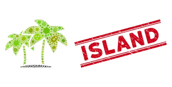 Viral Mozaik Adası Avuç İçleri Simgesi ve Çizgileri olan Dokulu Ada Damgası — Stok Vektör