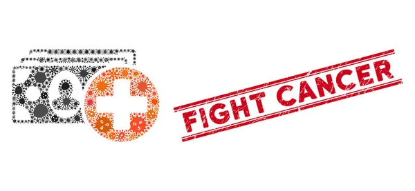 Infectious Collage Medical Expences Icon and Grunge Fight Cancer Stamp with Lines — 스톡 벡터