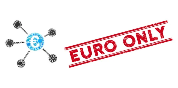 Colagem de Surtos Euro Links Ícone e Euro Arranhado Selo Apenas com Linhas — Vetor de Stock