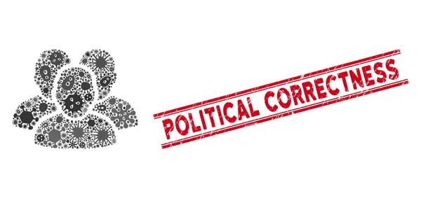 Contagion Collage Groupe d'utilisateurs Icône et sceau de rectitude politique texturé avec lignes — Image vectorielle