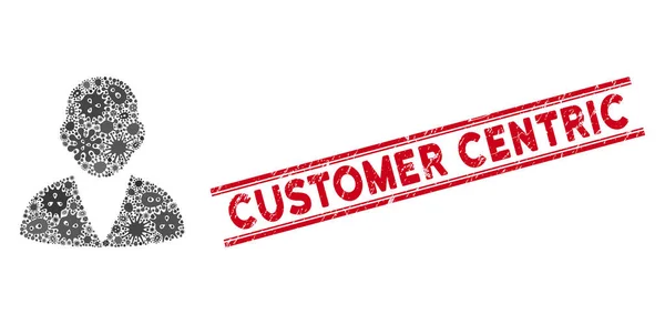 Ícone do cliente do mosaico contagioso e selo centrado no cliente riscado com linhas — Vetor de Stock