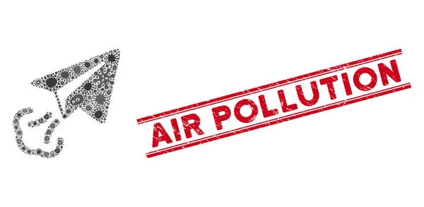 Bulaşıcı Kolaj Kağıt Düzlem Başlangıç Simgesi ve Çizgilerle Hava Kirliliği Mührü — Stok Vektör