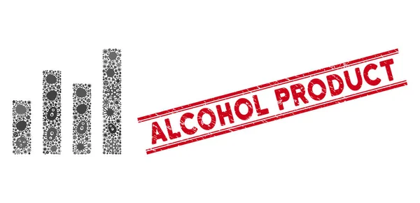 Icône de graphique à barres de collage infectieuse et timbre de produit alcoolisé brut avec lignes — Image vectorielle