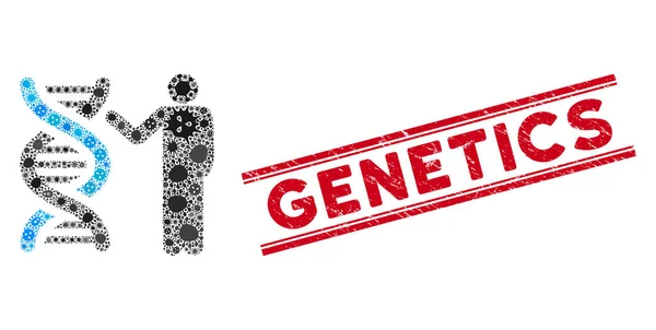 Infekční mozaika Genetika zpráva Ikona a Grunge Genetika razítko s řádky — Stockový vektor