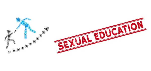 Biohazard Mosaic Education Growth Icon and Textured Sexual Education Stamp with Lines (dalam bahasa Inggris). - Stok Vektor