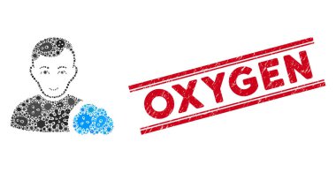 Salgın Kolajı Kullanıcı Bulutu Simgesi ve Satırlı Dokulu Oksijen Damgası