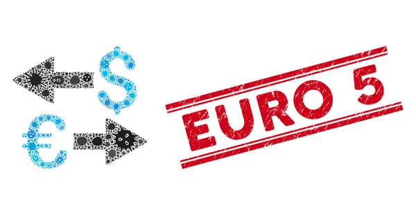 Epidemia Mosaic Euro Dolar Transações Ícone e texturizado Euro 5 Selo com Linhas — Vetor de Stock