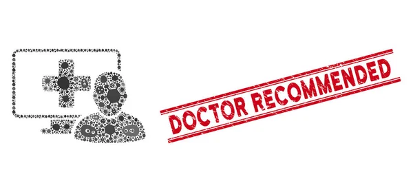 Colagem infectada Doctor Icon e Scratched Doctor Recomendado Selo com Linhas — Vetor de Stock