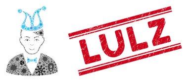 Virüs Mozaik Joker Simgesi ve Çizgilerle Tehlike Lulz Damgası