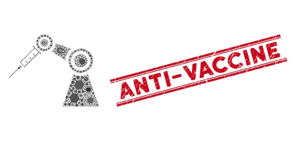 Infizierte Collage medizinischer Injektionsroboter-Ikone und Anti-Impfstoff-Stempel mit Zeilen — Stockvektor