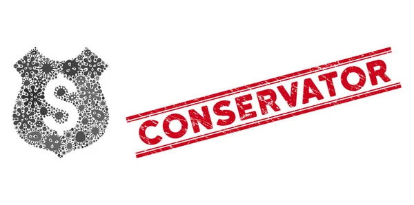 Ιογενής Mosaic Financial Shield Icon και Grunge Conservator Seal με γραμμές — Διανυσματικό Αρχείο