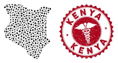 Collage Kenya Map with Scratched Medical Stamp Seal clipart