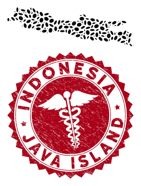 Mosaïque Java Island Carte avec rayé Docteur filigrane — Image vectorielle