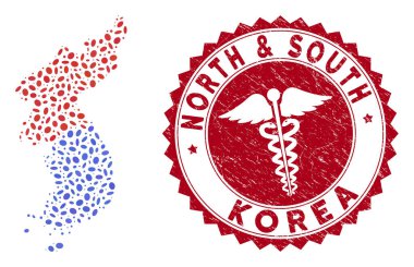 Kolaj Kuzey ve Güney Kore Sağlık Hizmetleri Mührü Çizilmiş Haritası